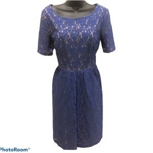 Gorgeous sapphire blue lace dress w/nude underlay